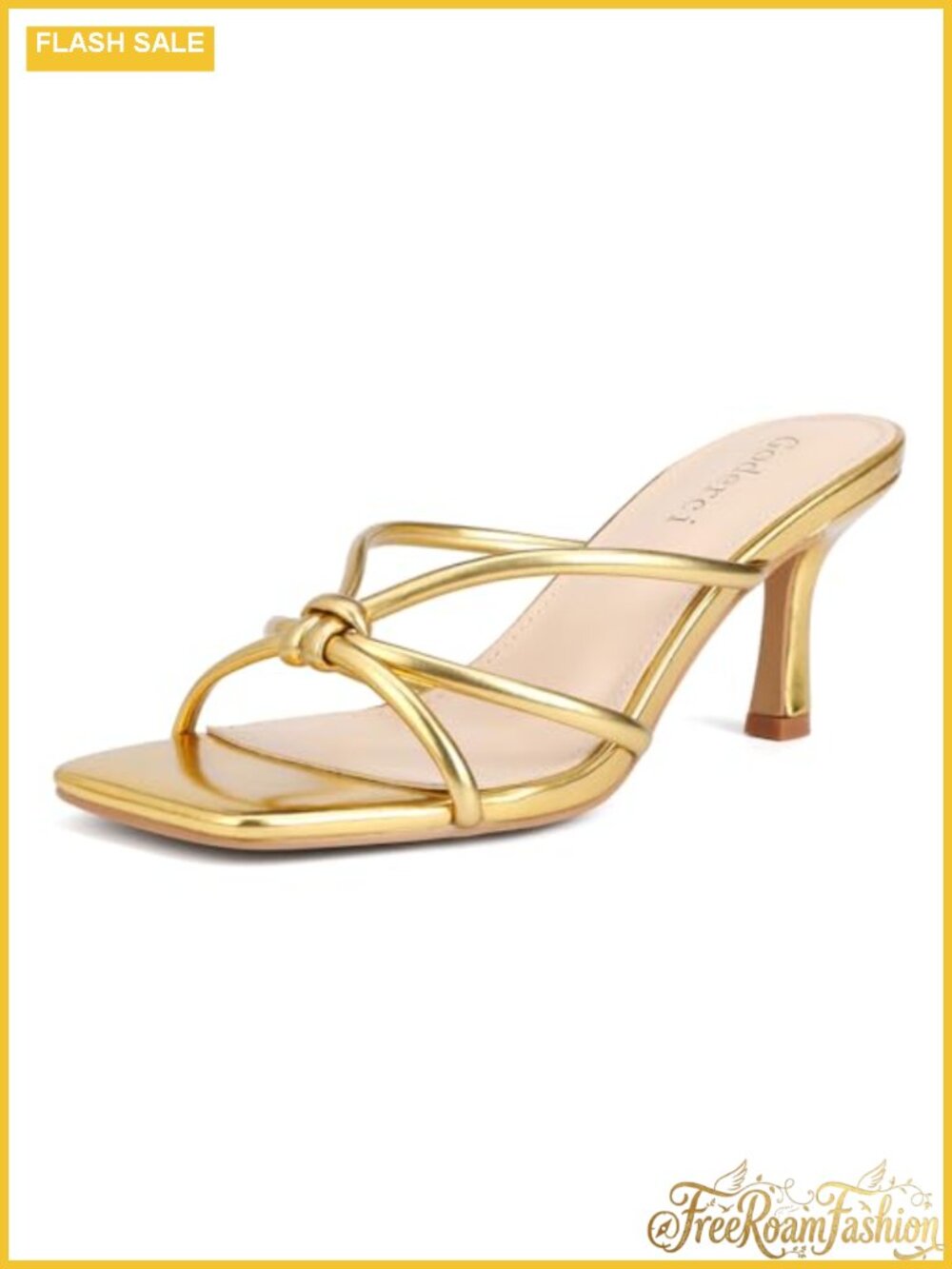 Kitten Heels Strappy Square Toe Slip On Women's Dress Sandals